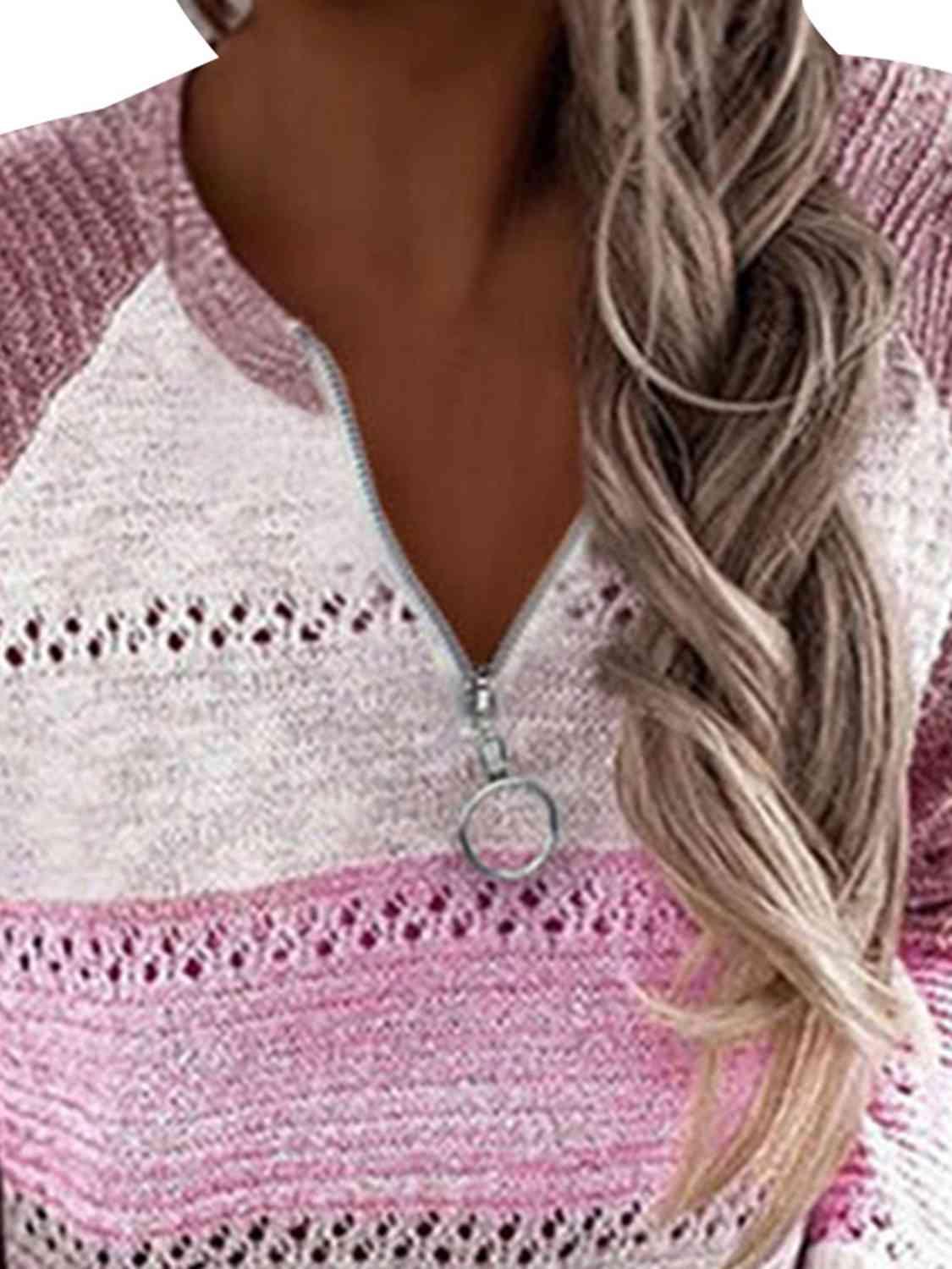 Fascinating Warmth Striped Half Zip Sweater-MXSTUDIO.COM