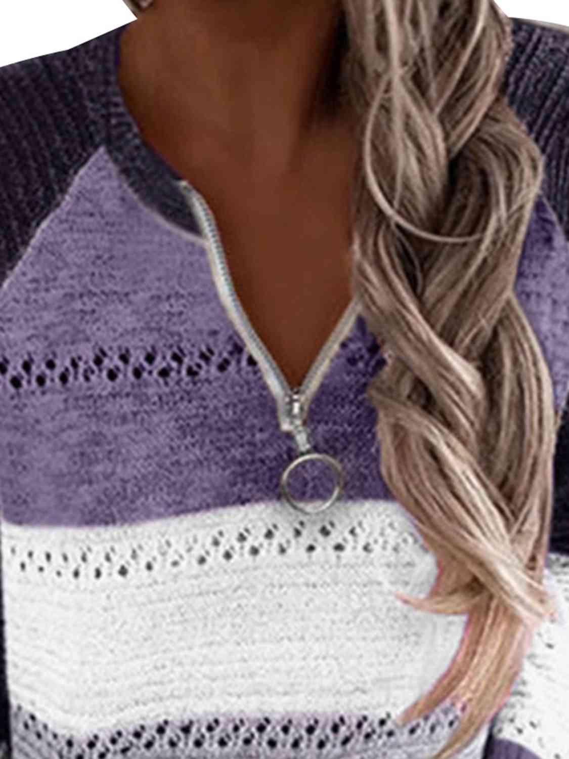 Fascinating Warmth Striped Half Zip Sweater-MXSTUDIO.COM