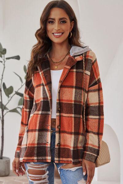 Fashion And Function Button Up Plaid Hooded Jacket-MXSTUDIO.COM