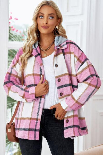 Fashion And Function Button Up Plaid Hooded Jacket-MXSTUDIO.COM