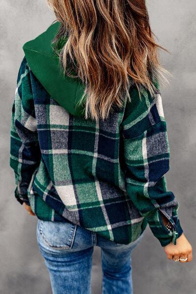 Fashion And Function Button Up Plaid Hooded Jacket-MXSTUDIO.COM