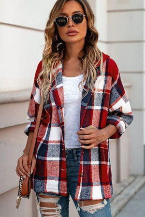 Fashion And Function Button Up Plaid Hooded Jacket-MXSTUDIO.COM