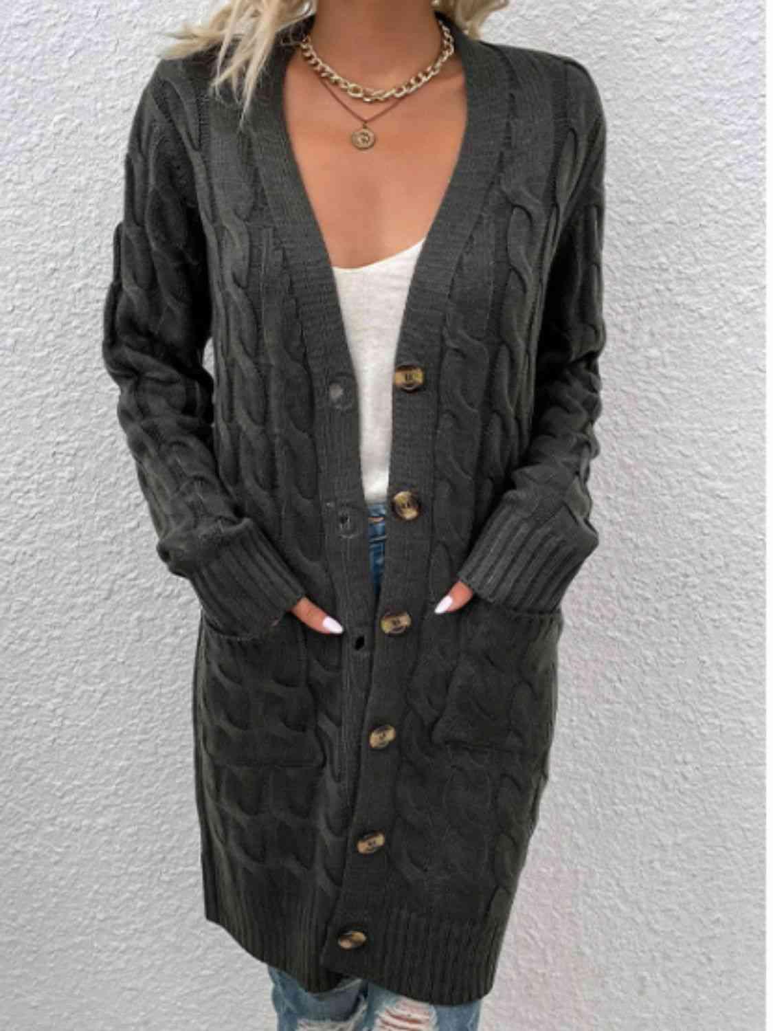 Fashion And Function Long Cardigan With Buttons-MXSTUDIO.COM