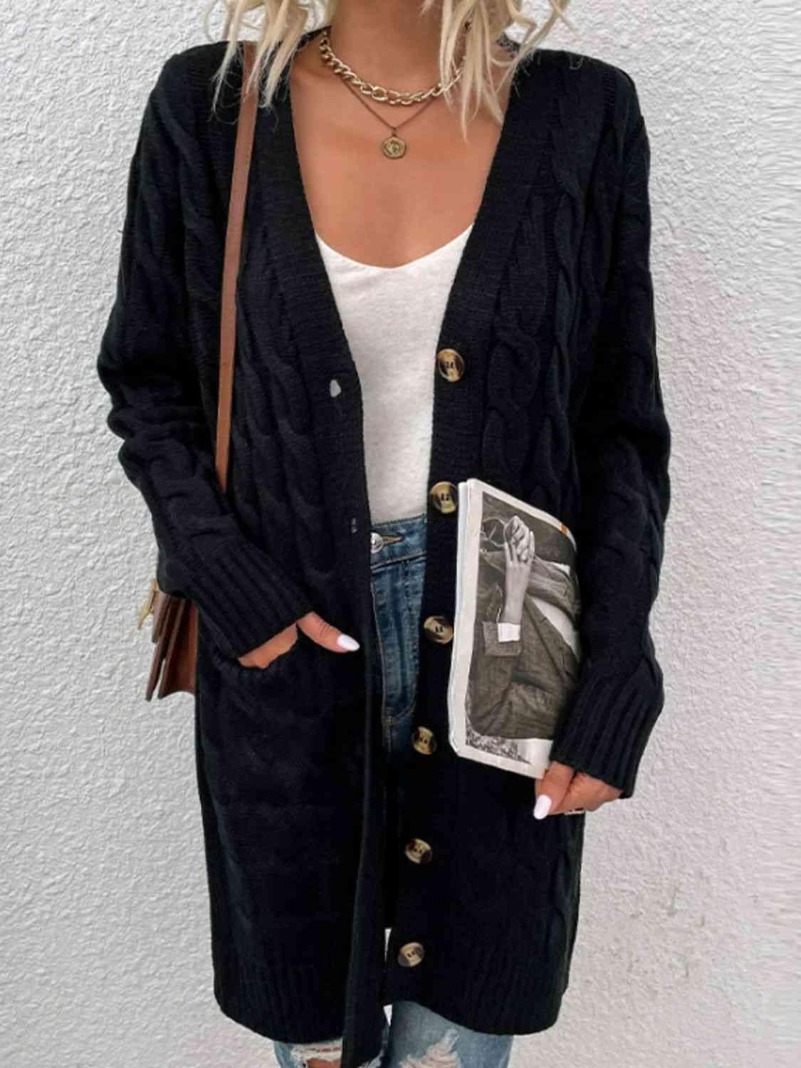 Fashion And Function Long Cardigan With Buttons-MXSTUDIO.COM