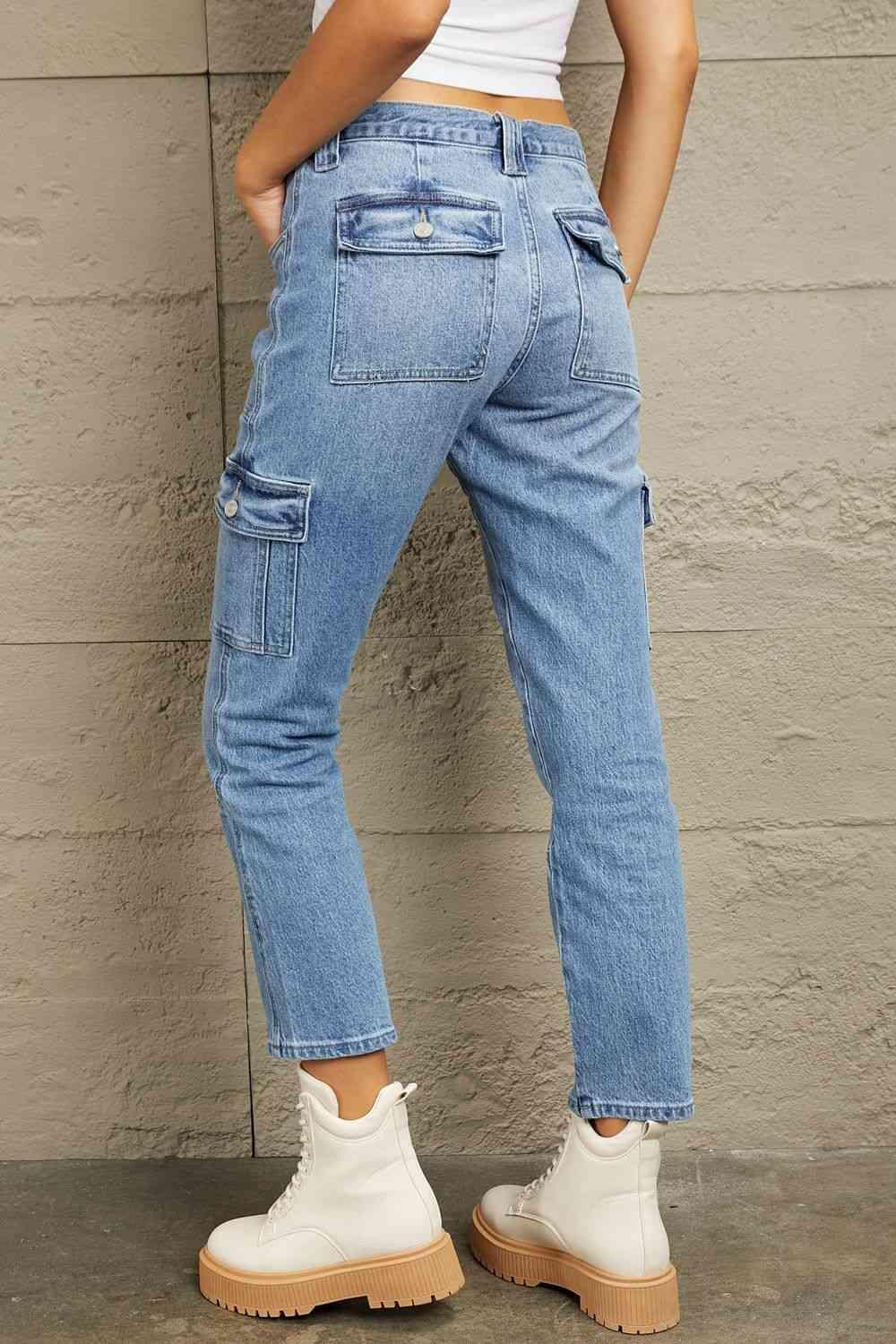 Fashion And Function Mid Rise Cargo Jeans - MXSTUDIO.COM
