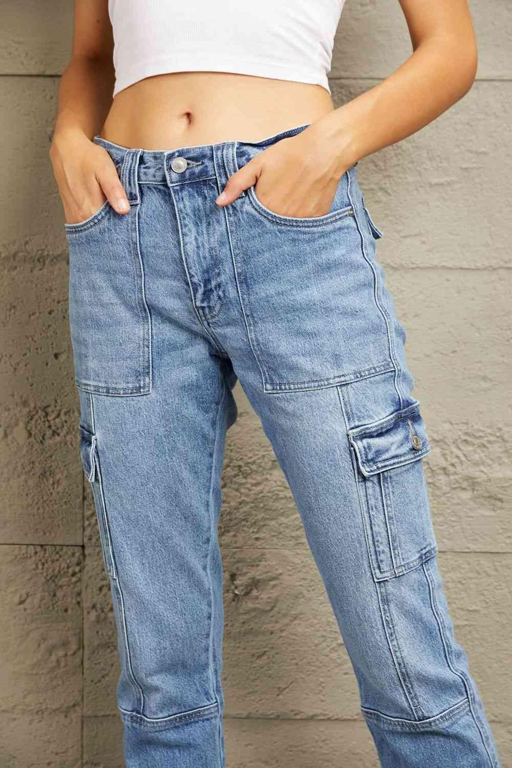 Fashion And Function Mid Rise Cargo Jeans - MXSTUDIO.COM