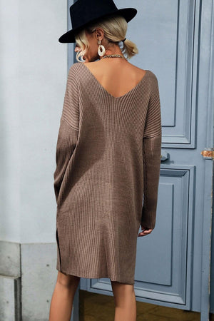 Fashion-Conscious V-Neck Sweater Dress - MXSTUDIO.COM