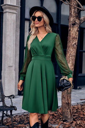 Fashion Enthusiast Surplice Long Sleeve A Line Dress - MXSTUDIO.COM