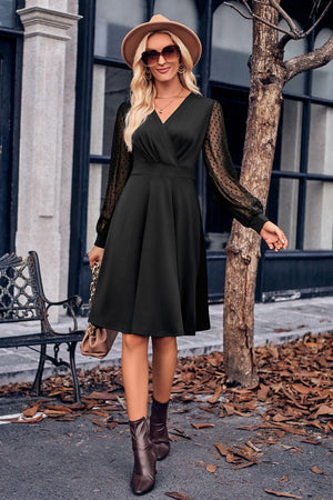 Fashion Enthusiast Surplice Long Sleeve A Line Dress - MXSTUDIO.COM