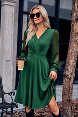 Fashion Enthusiast Surplice Long Sleeve A Line Dress - MXSTUDIO.COM