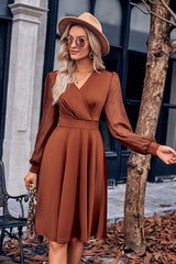 Fashion Enthusiast Surplice Long Sleeve A Line Dress - MXSTUDIO.COM