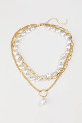 Fashion Flair Pearl And Chain Layered Necklace - MXSTUDIO.COM