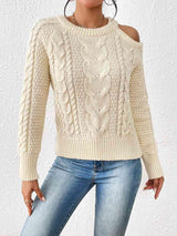 Fashion Forward Cold Shoulder Cable Knit Sweater-MXSTUDIO.COM