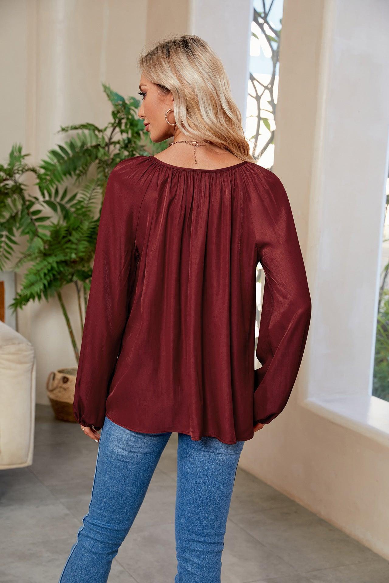 Fashion Forward Tie Neck Balloon Sleeve Blouse - MXSTUDIO.COM