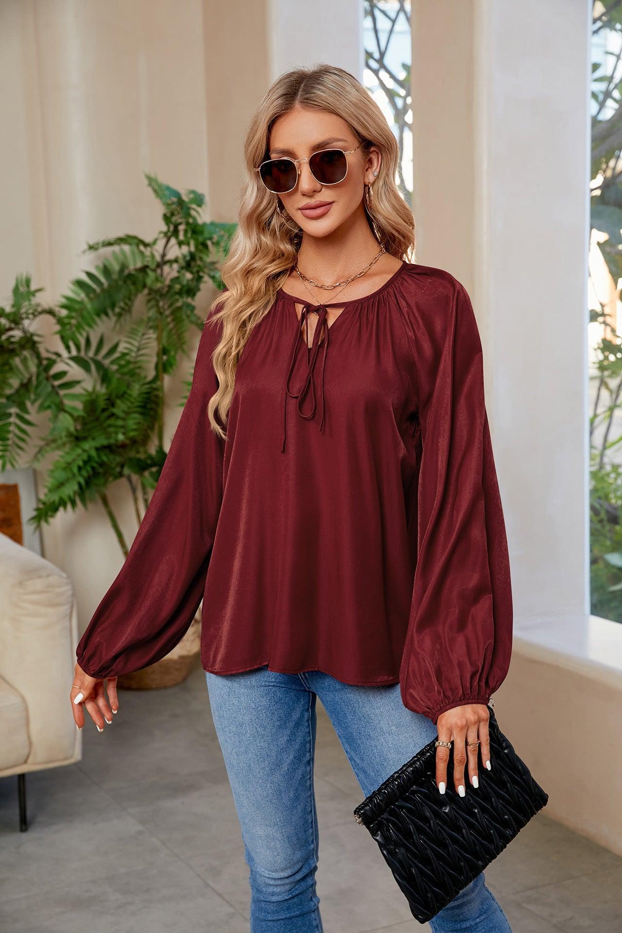 Fashion Forward Tie Neck Balloon Sleeve Blouse - MXSTUDIO.COM