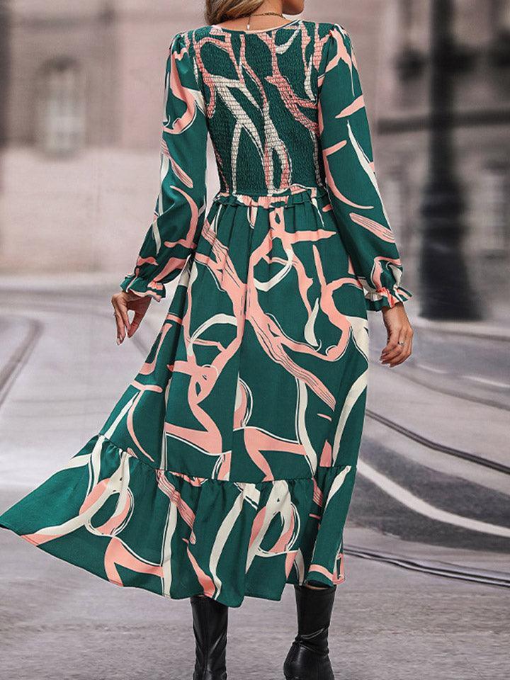 Fashion Icon Three-Quarter Sleeve Green Midi Dress - MXSTUDIO.COM