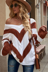 Fashion Meets Comfort V-Neck Chevron Sweater - MXSTUDIO.COM