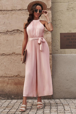 Fashion Savvy Belted Sleeveless Wide Leg Jumpsuit - MXSTUDIO.COM