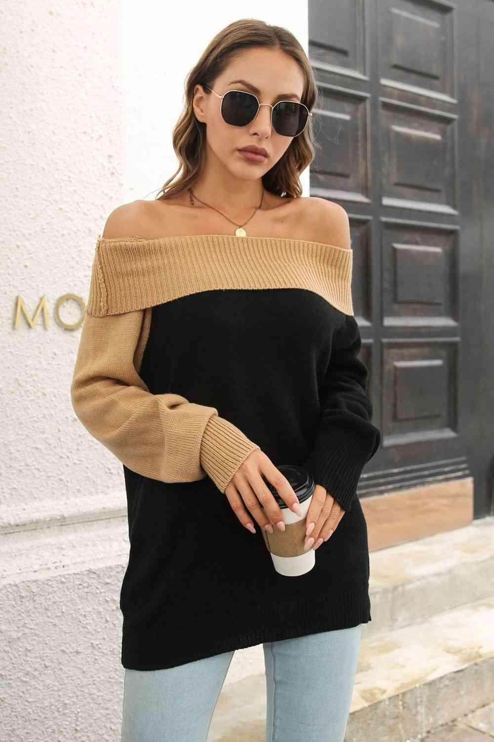 Fashion Savvy Ribbed Knit Off Shoulder Sweater - MXSTUDIO.COM