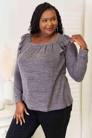 Fashion-Savvy Ruffle Shoulder Plus Size Square Neck Top - MXSTUDIO.COM