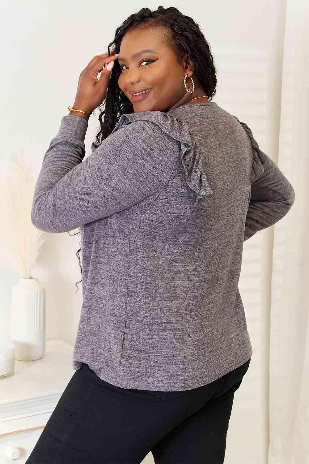 Fashion-Savvy Ruffle Shoulder Plus Size Square Neck Top - MXSTUDIO.COM