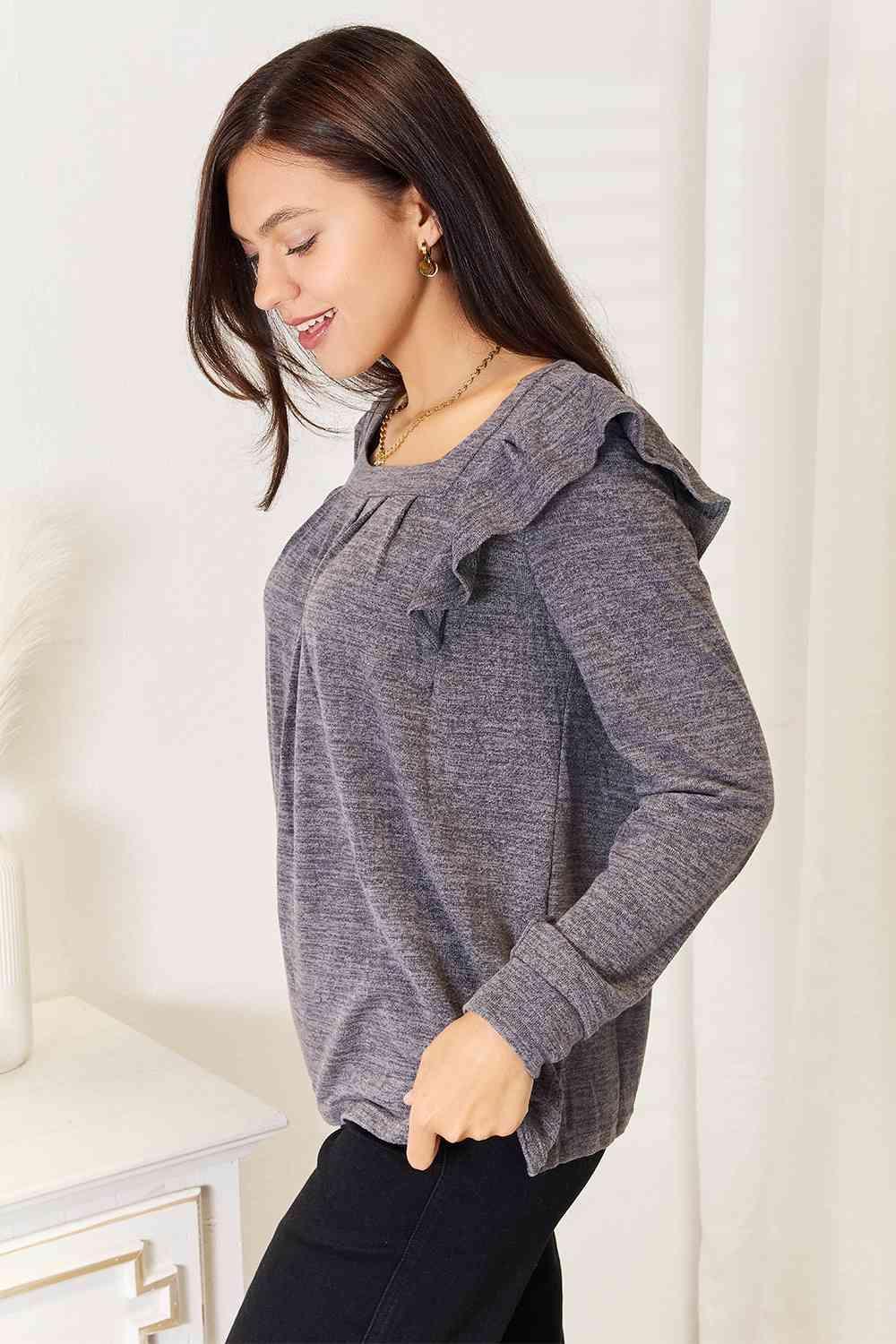 Fashion-Savvy Ruffle Shoulder Plus Size Square Neck Top - MXSTUDIO.COM