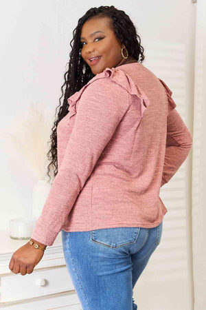 Fashion-Savvy Ruffle Shoulder Plus Size Square Neck Top - MXSTUDIO.COM