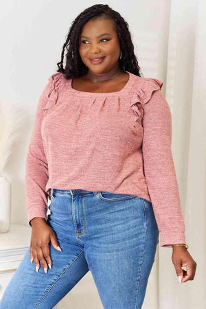 Fashion-Savvy Ruffle Shoulder Plus Size Square Neck Top - MXSTUDIO.COM