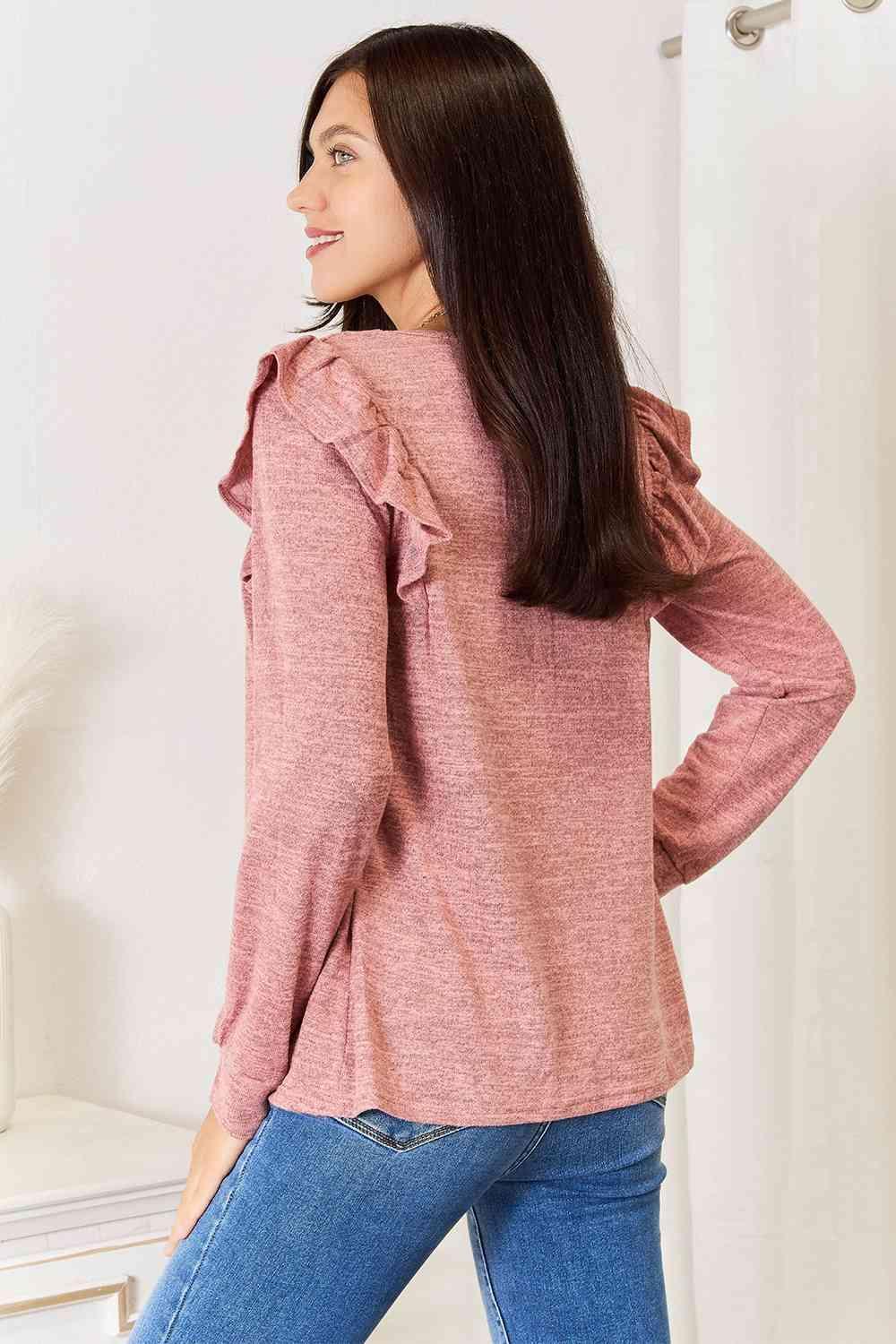 Fashion-Savvy Ruffle Shoulder Plus Size Square Neck Top - MXSTUDIO.COM