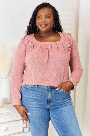 Fashion-Savvy Ruffle Shoulder Plus Size Square Neck Top - MXSTUDIO.COM