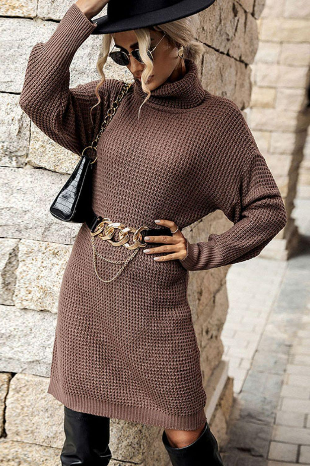 Fashion Savvy Turtleneck Mini Sweater Dress - MXSTUDIO.COM