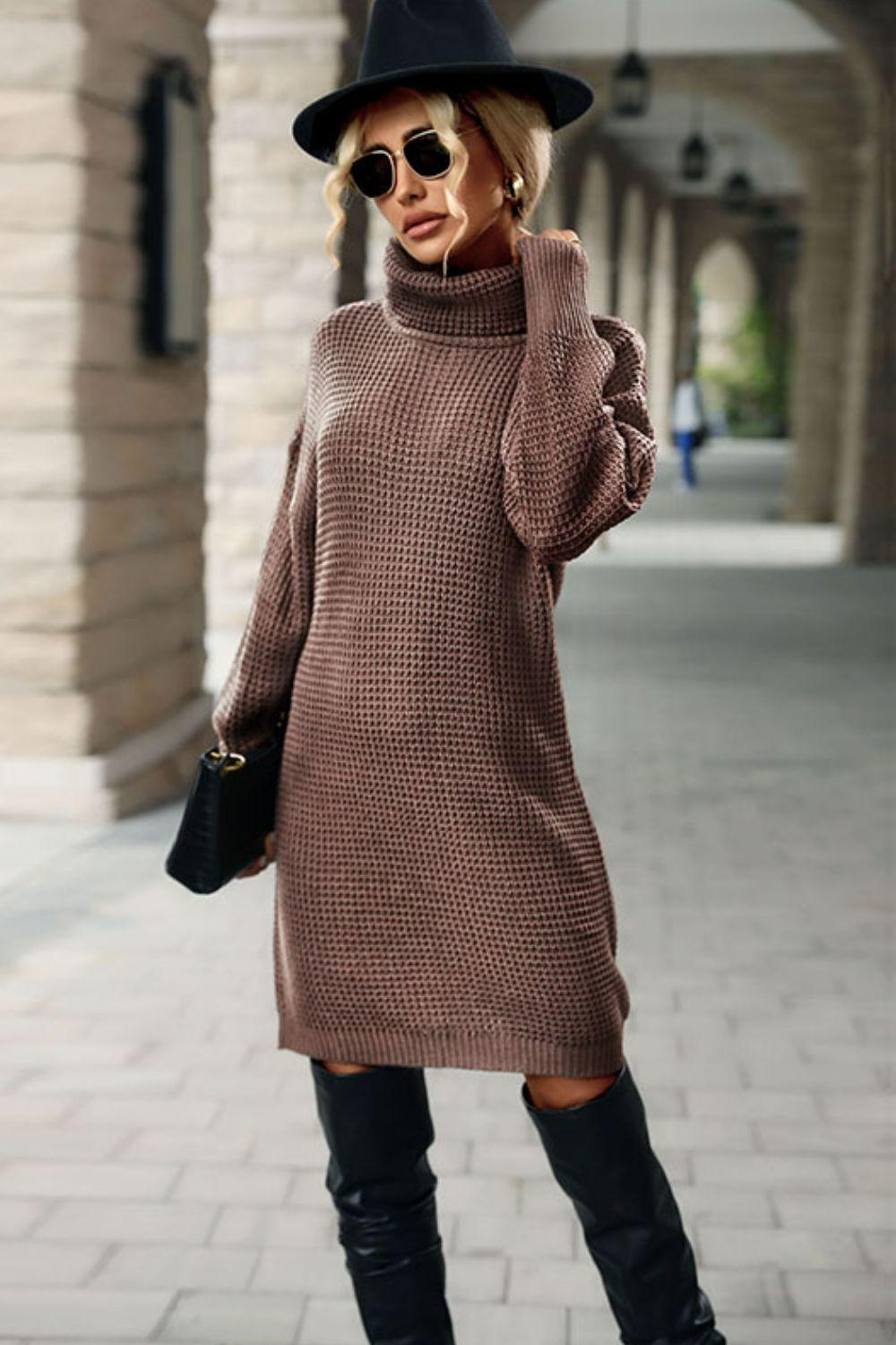 Fashion Savvy Turtleneck Mini Sweater Dress - MXSTUDIO.COM