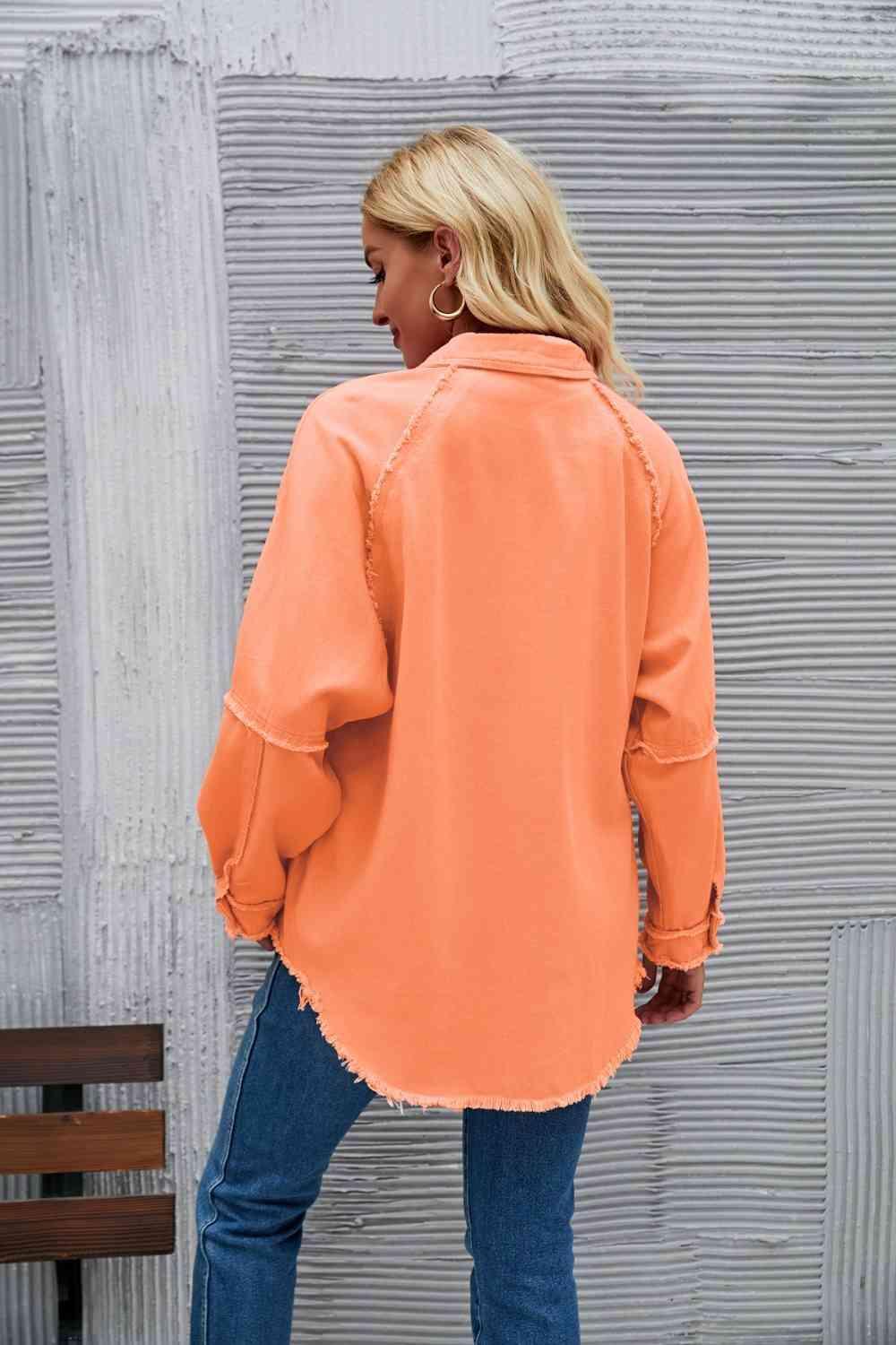 Fashion Staple Raw Hem Collared Denim Jacket - MXSTUDIO.COM