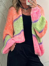 Fashionably Comfy Open Front Lantern Sleeve Cardigan-MXSTUDIO.COM