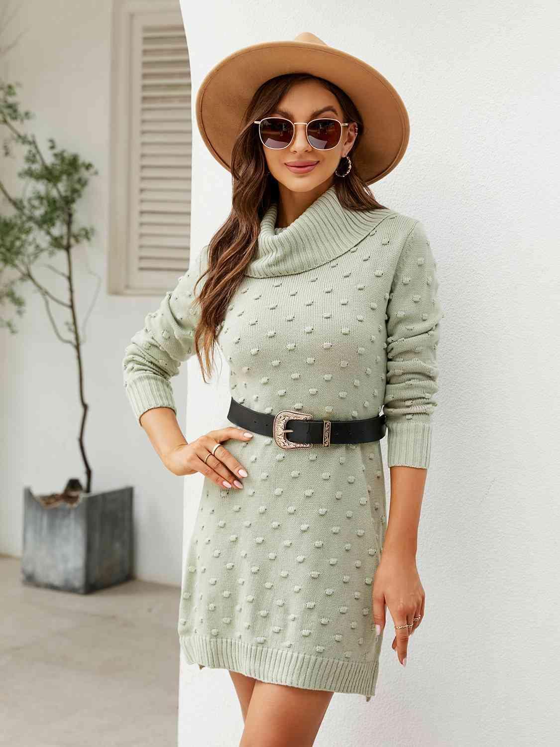 Fashionably Insulated Turtleneck Sweater Dress - MXSTUDIO.COM