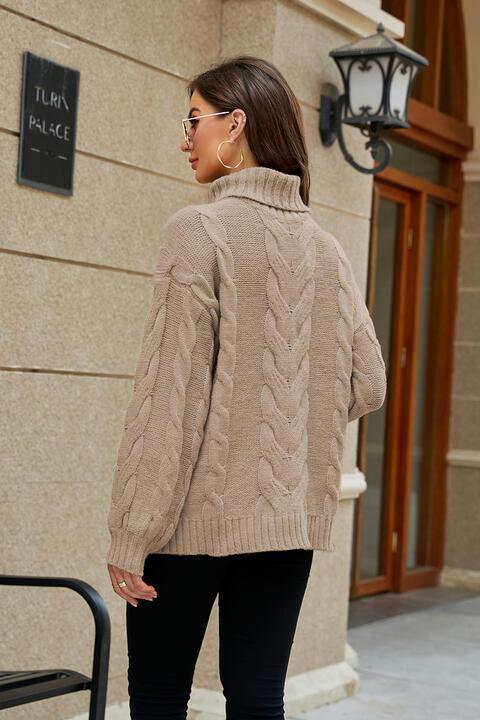 Fashionably Snug Turtle Neck Cable Knit Sweater - MXSTUDIO.COM