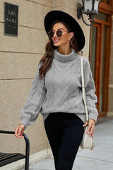 Fashionably Snug Turtle Neck Cable Knit Sweater - MXSTUDIO.COM