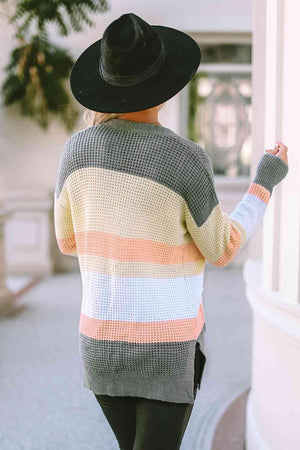 Fashionably Warm Open Front Striped Cardigan - MXSTUDIO.COM