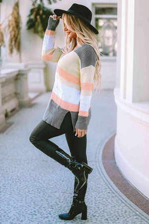 Fashionably Warm Open Front Striped Cardigan - MXSTUDIO.COM