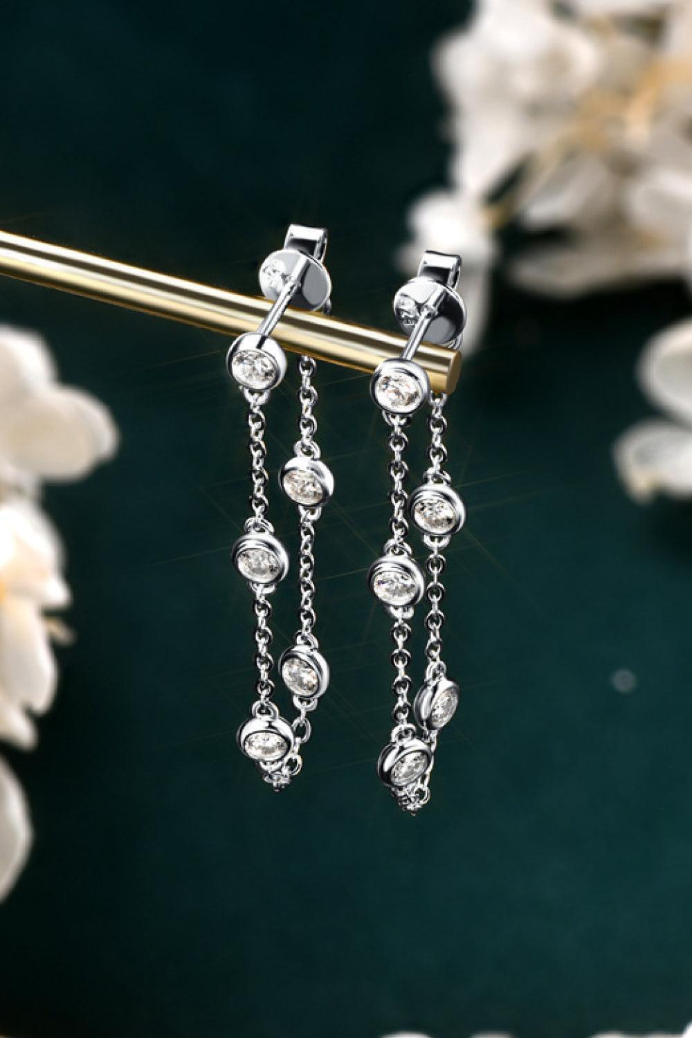 Favorable Sterling Silver Chain Moissanite Earrings - MXSTUDIO.COM