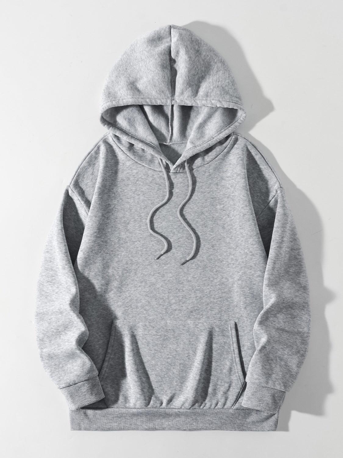 a grey sweatshirt with a hoodie on it