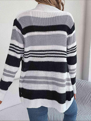 Favorite Layer Open Front Striped Knit Cardigan-MXSTUDIO.COM