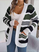 Favorite Layer Open Front Striped Knit Cardigan-MXSTUDIO.COM