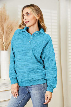 Feasible Quarter-Button Womens Collared Sweatshirt - MXSTUDIO.COM