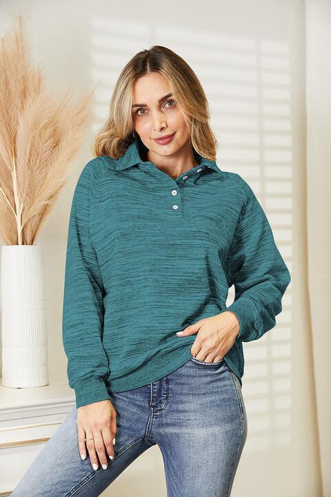 Feasible Quarter-Button Womens Collared Sweatshirt - MXSTUDIO.COM