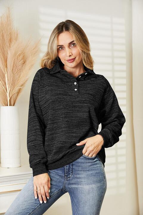 Feasible Quarter-Button Womens Collared Sweatshirt - MXSTUDIO.COM