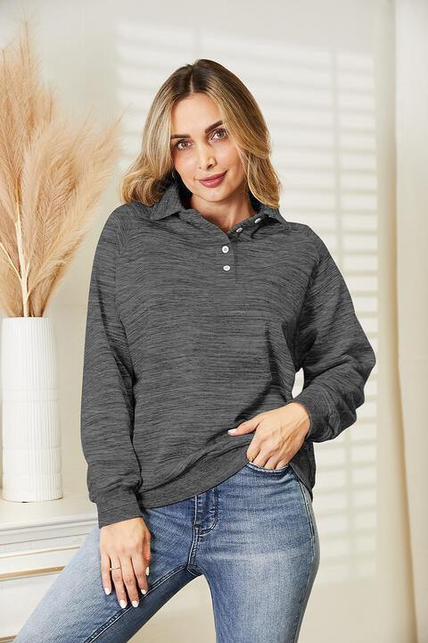 Feasible Quarter-Button Womens Collared Sweatshirt - MXSTUDIO.COM