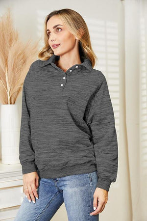 Feasible Quarter-Button Womens Collared Sweatshirt - MXSTUDIO.COM