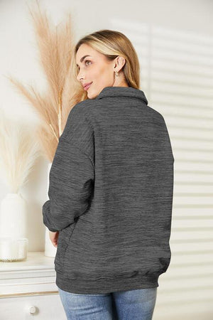 Feasible Quarter-Button Womens Collared Sweatshirt - MXSTUDIO.COM