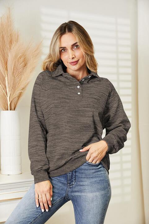 Feasible Quarter-Button Womens Collared Sweatshirt - MXSTUDIO.COM